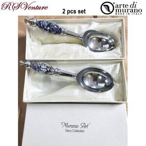 2 Murano Art Blue and White Ice Cream Scooper.
